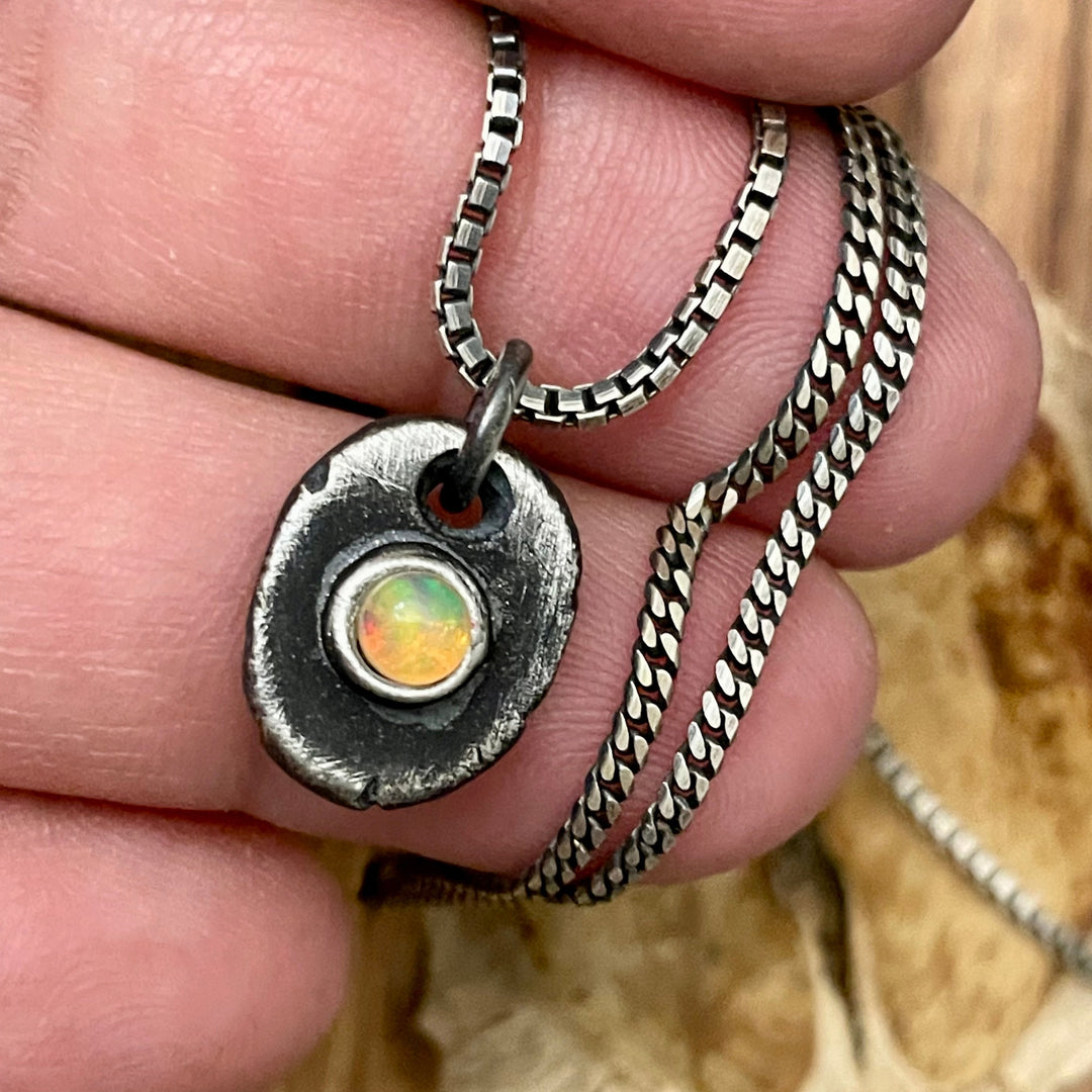Mens Fire Opal Pendant Necklace | Mens October Birthstone Necklace
