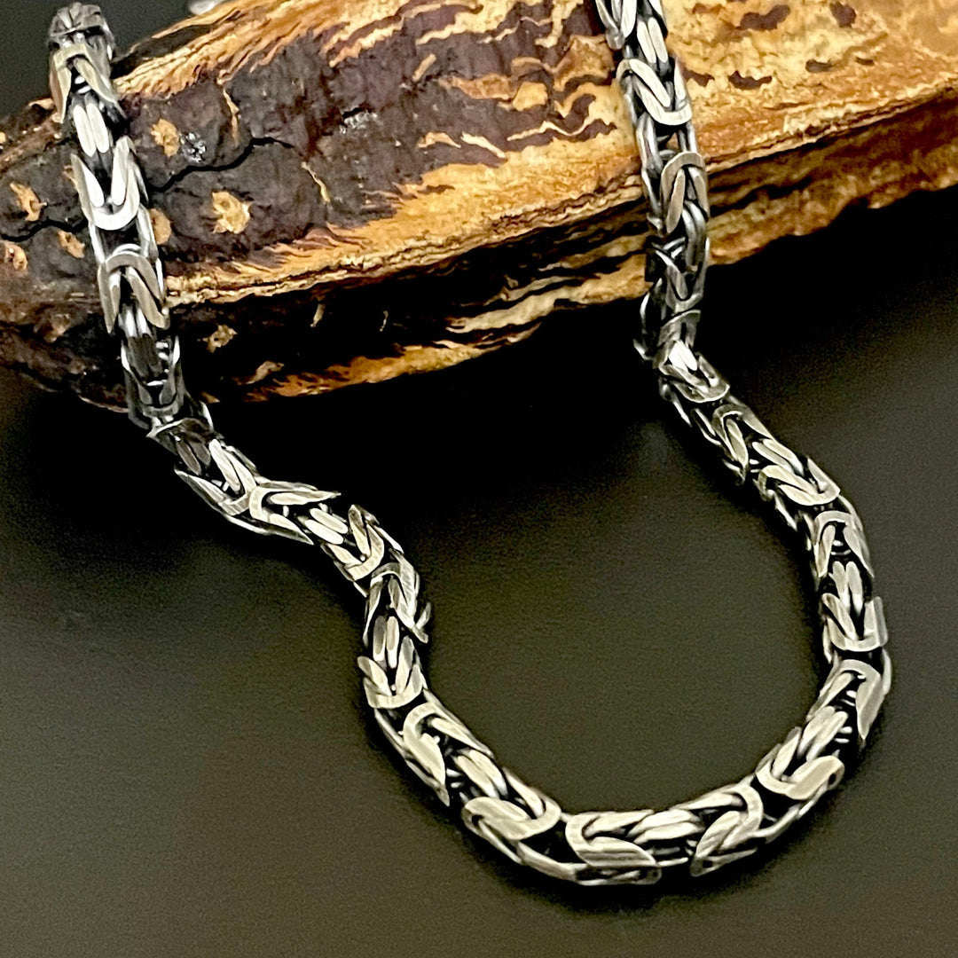 Byzantine Chain Necklace for Men in 3.6mm thick heavy 925 sterling silver oxidized or polished. Antiqued vintage looking chain.