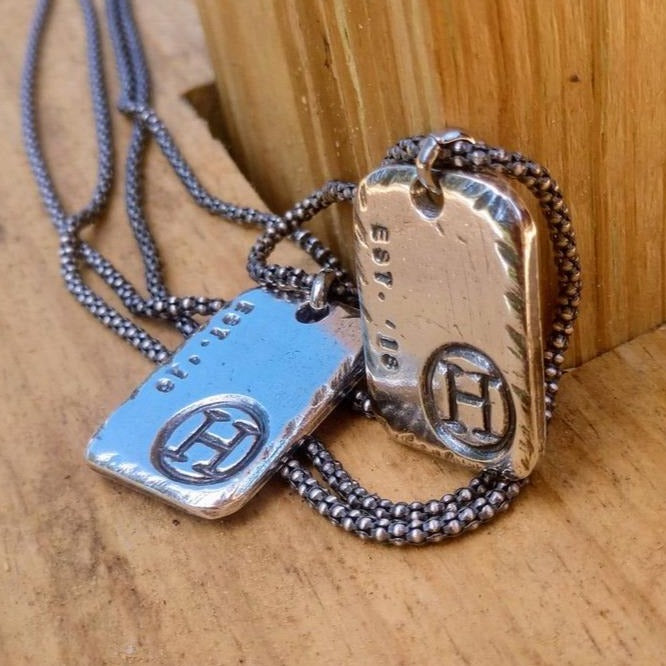 Mens Custom Livestock Ranch Brand Pendant. 1 inch, sterling silver, hand forged with included sterling silver oxidized chain.  Circle brand shown.