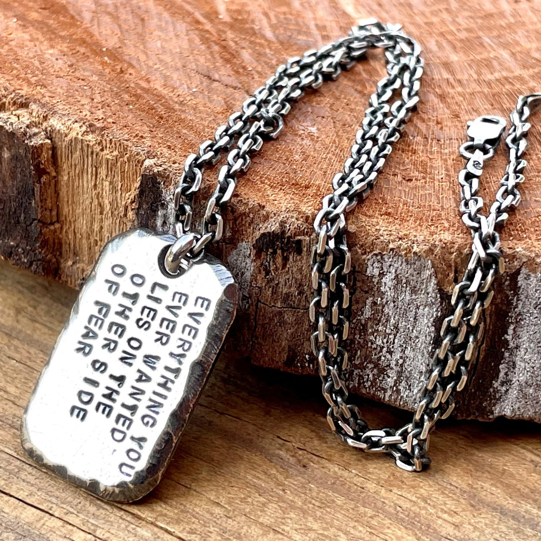 Personalized One Inch Sterling Silver Pendant or Necklace hand forged in solid thick and chunky sterling silver. 925 oxidized sterling silver chain is optional. Personalized Gift for him, her or couples.
