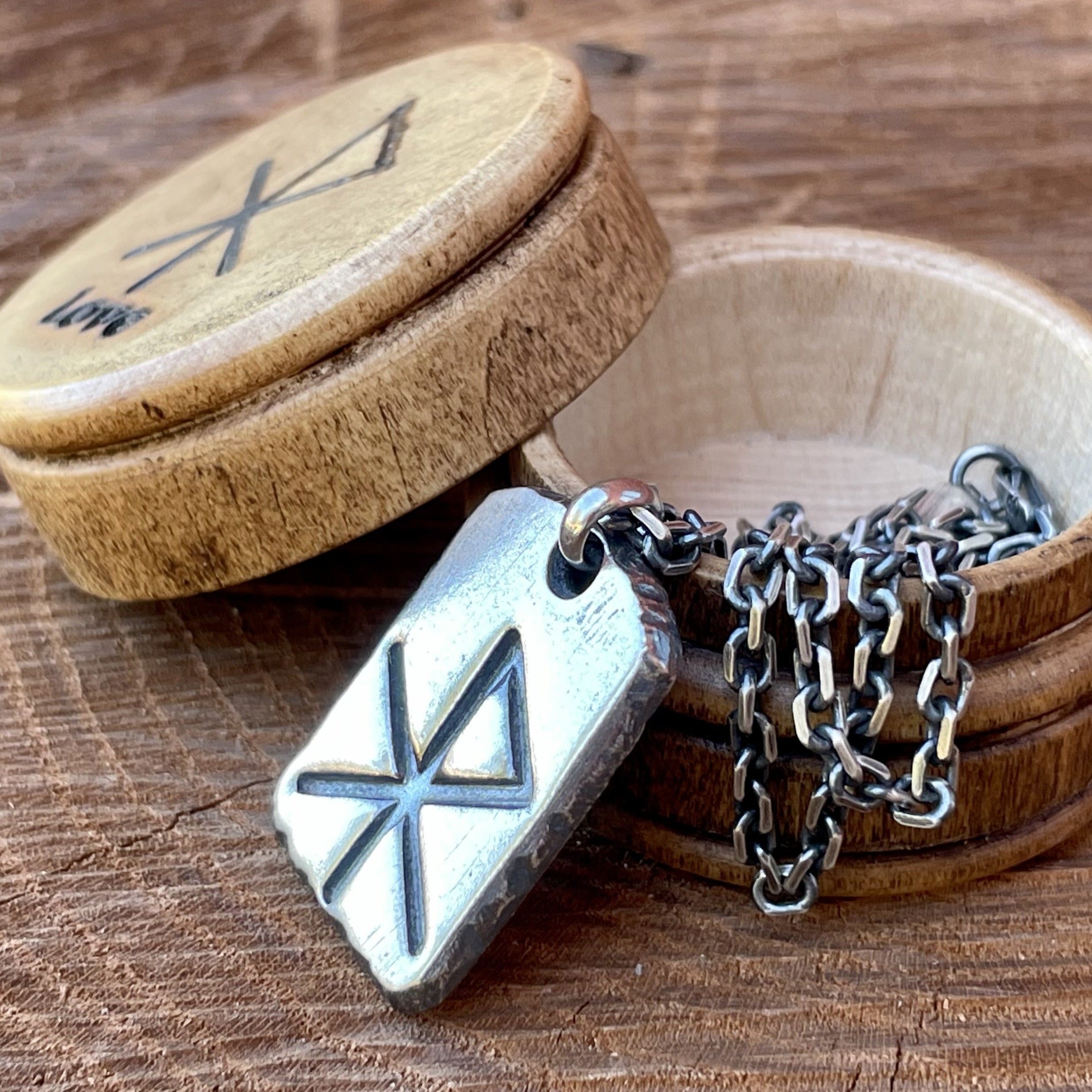 Custom Viking Pendant Necklaces in hand forged sterling silver. Bind Runes Nordic Norse Alphabet Jewelry