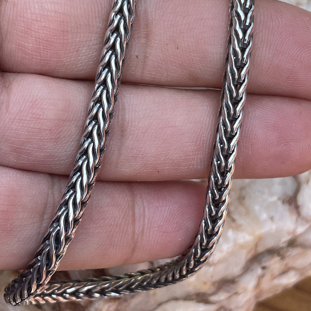 Heavy Silver Foxtail Chain Necklace-Round 4.3mm Oxidized 925 Sterling