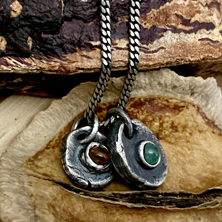 Oxidized Silver Gemstone Necklace for Men or Women