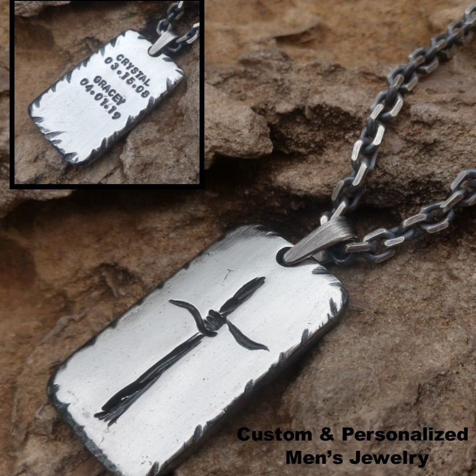 Rustic Silver Cross Necklace | Personalized Necklace | Mens Pendant - Ella Joli