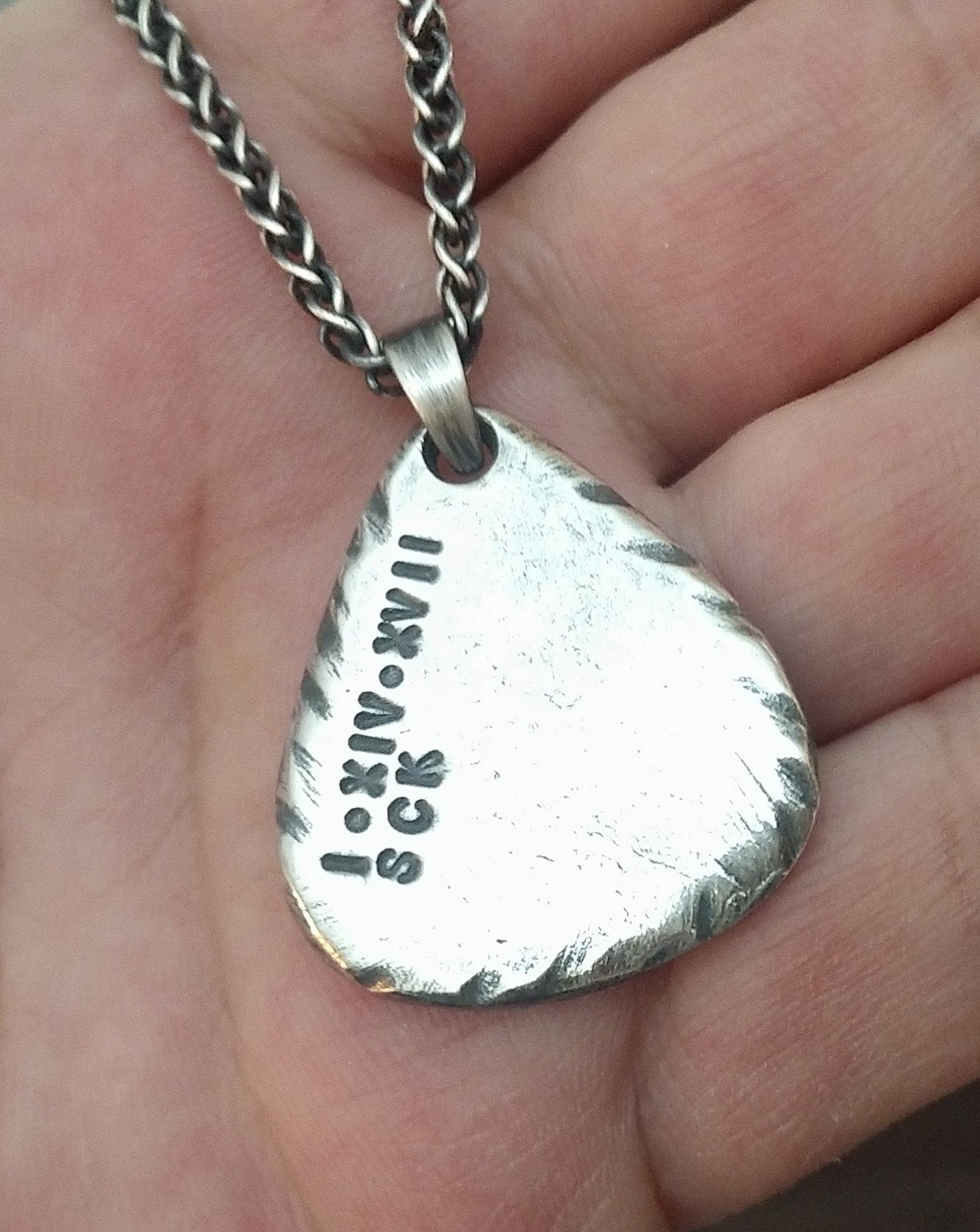 Mens Guitar Pick Pendant | Personalized Pendant | Sterling Silver - Ella Joli