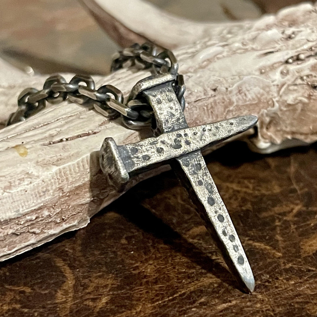Nail Cross Pendant Necklace | Rustic Silver Cross Necklace