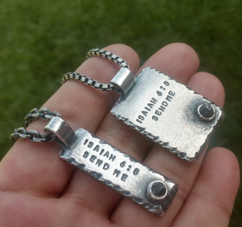 Mens Personalized Silver Pendant for Necklace, Custom Tag & Bar Pendants