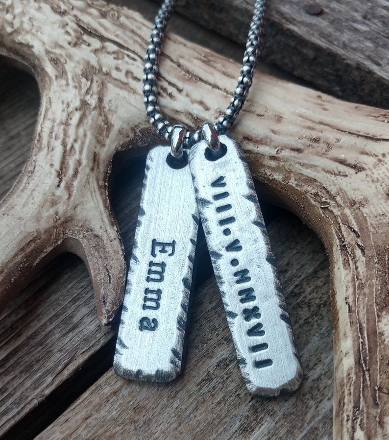 Mens Personalized Bar Necklace | Sterling Silver Bar Necklace | Custom - Ella Joli