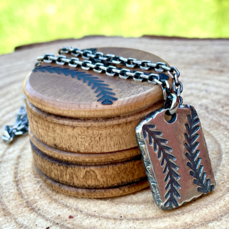 Baseball Dog Tag Pendant Necklace Sterling Silver