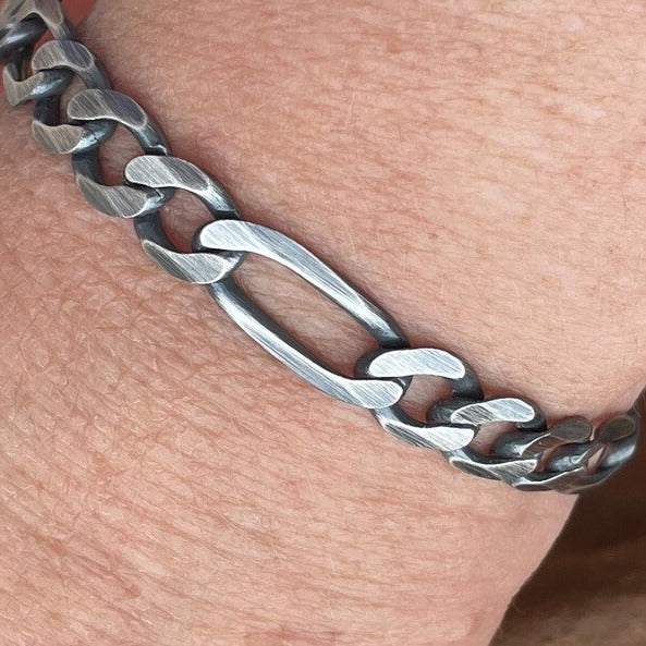 Solid Sterling Silver Figaro Chain Necklace or Bracelet