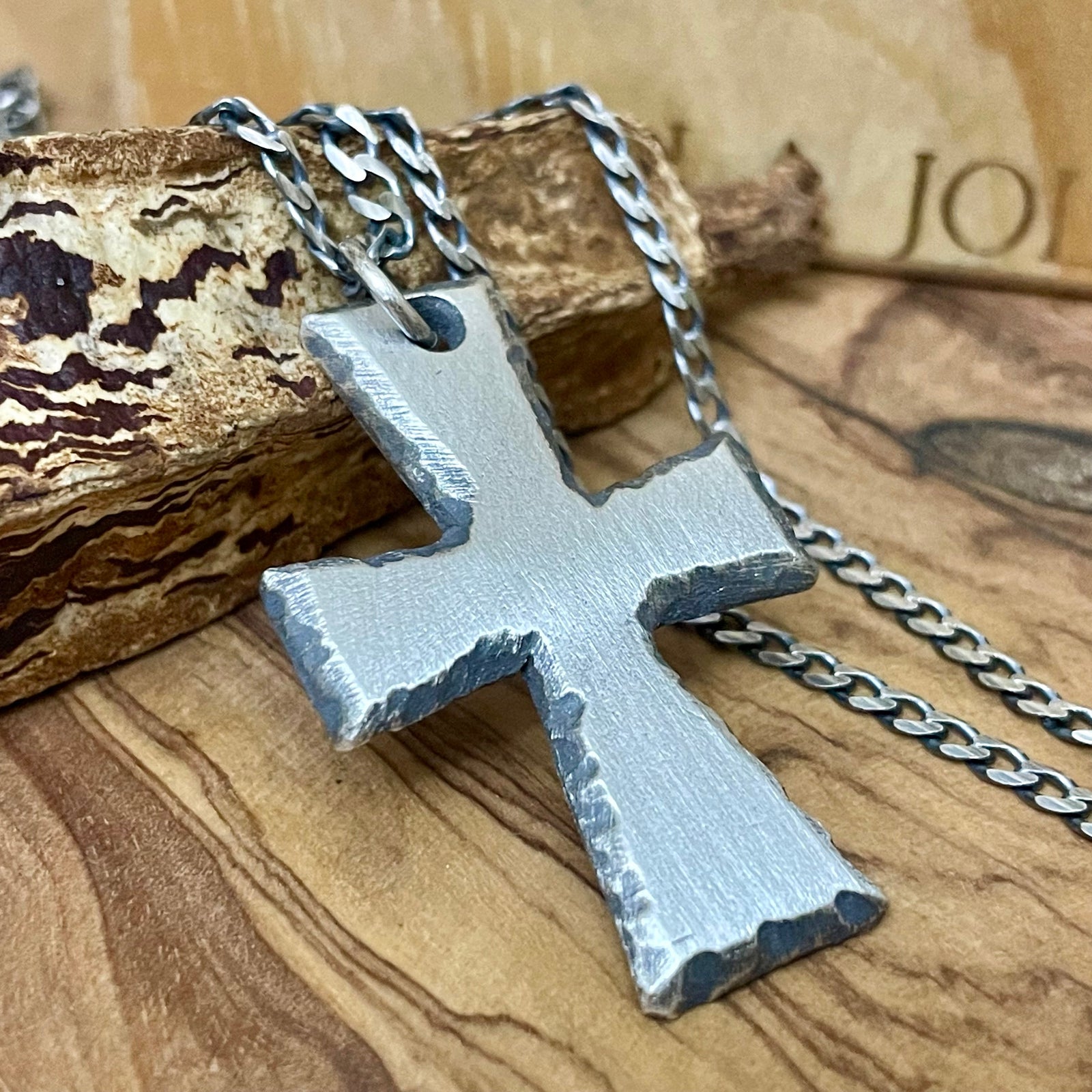 mens cross necklaces solid oxidized sterling silver and pure copper