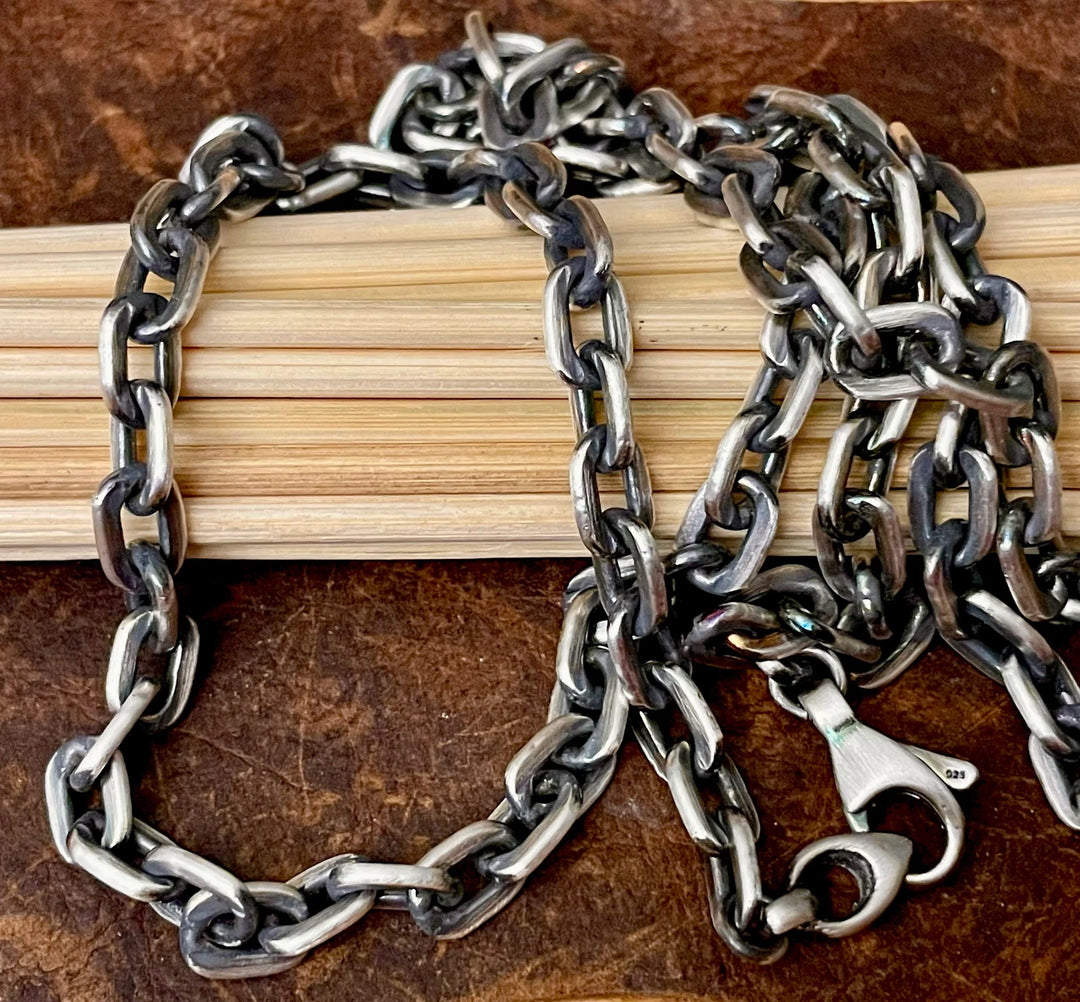 Mens Heavy Cable Chain in Oxidized 925 Sterling Silver