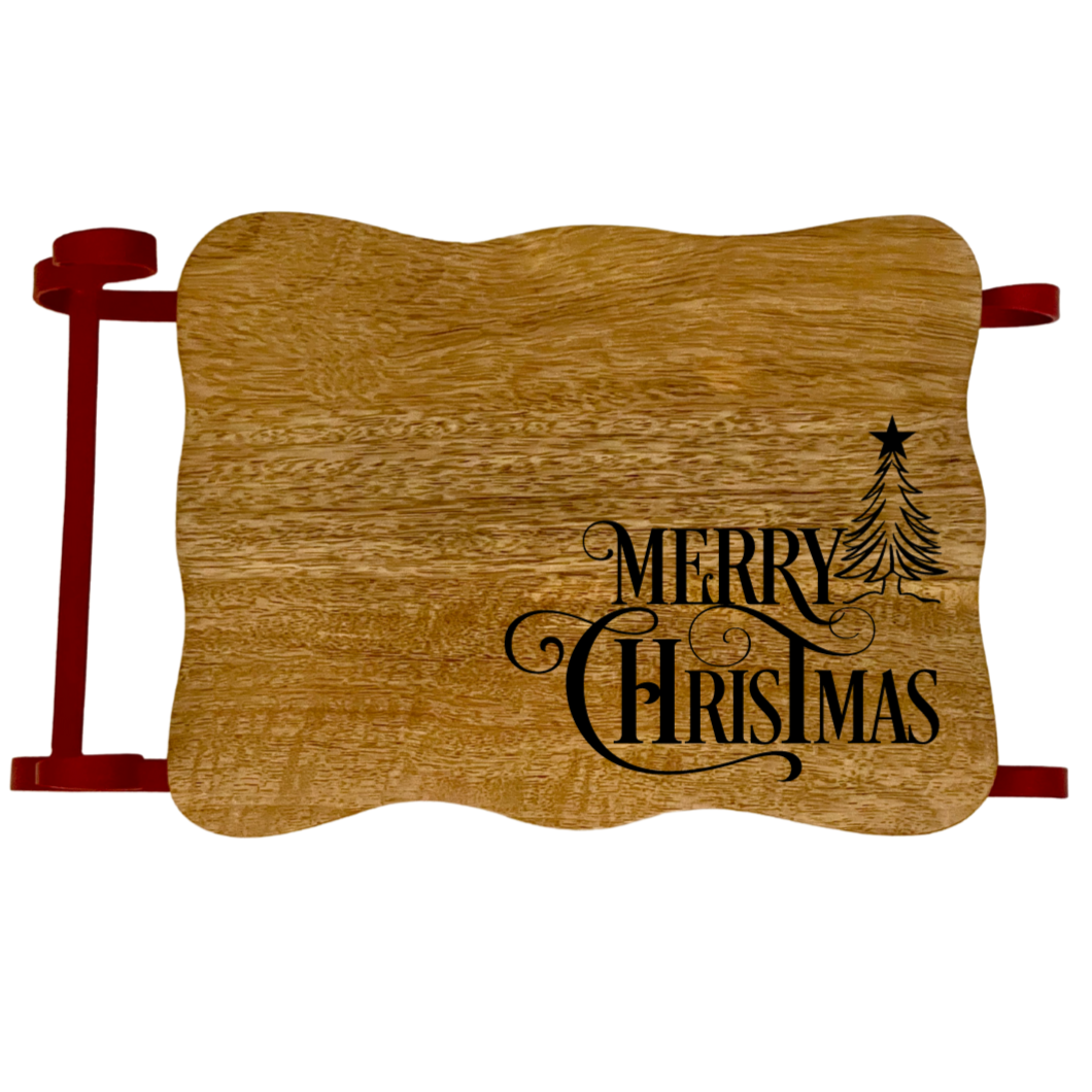 Christmas Charcuterie Board with Christmas Tree on wood and metal sled