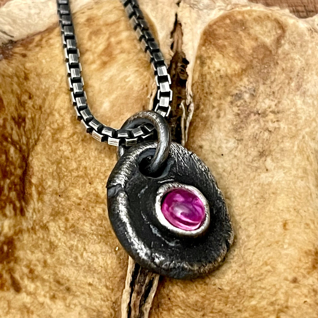 Mens Silver Ruby Necklace Pendant- July Birthstone Jewelry