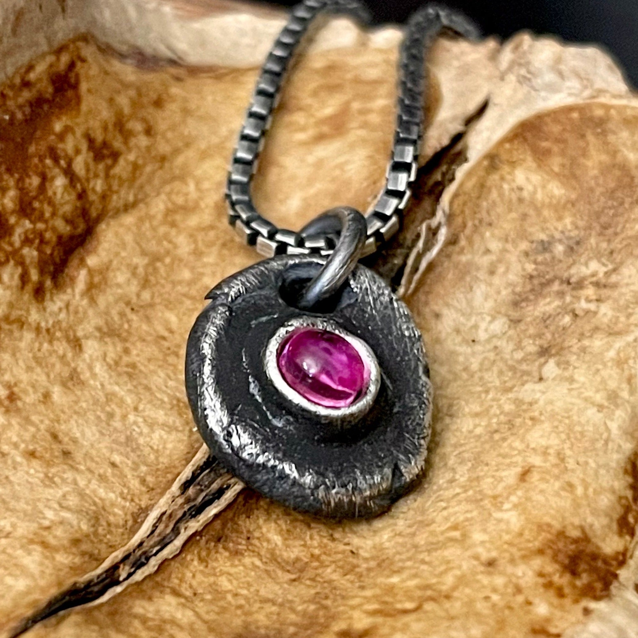 Rustic Silver Ruby Necklace for Him