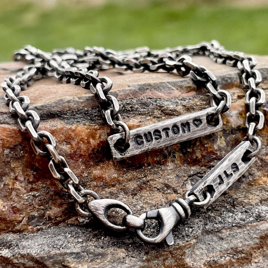Personalized Cable Chain Necklace for Men Oxidized Sterling Silver 