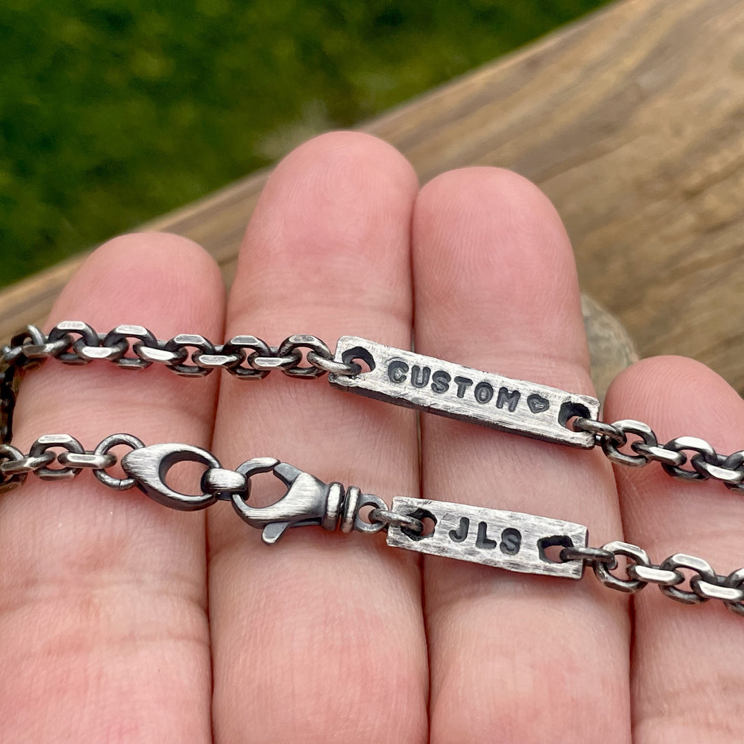 Personalized Cable Chain Necklace | Mens Rustic Sterling Silver Chain