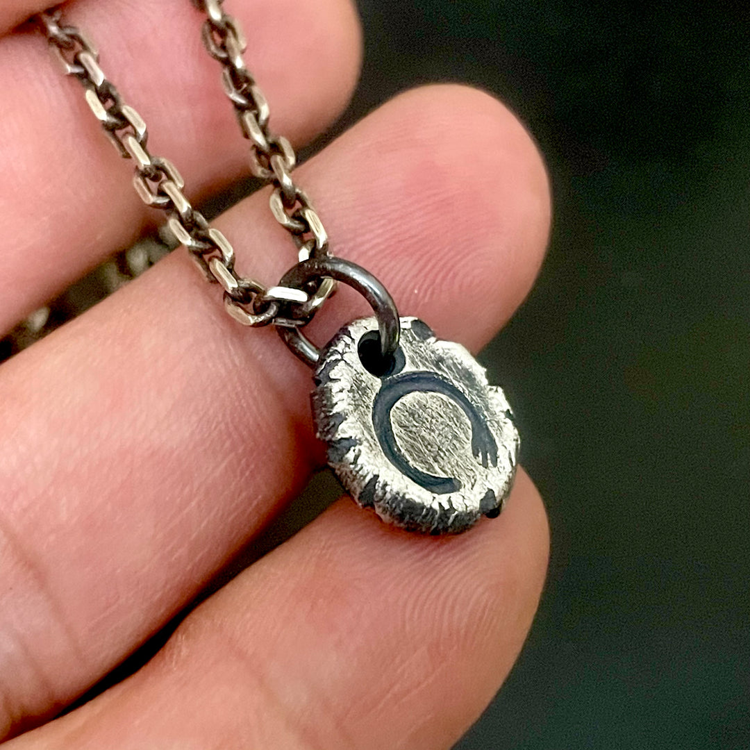 small antique silver rustic round pendant charm with zen enso circle hand carved