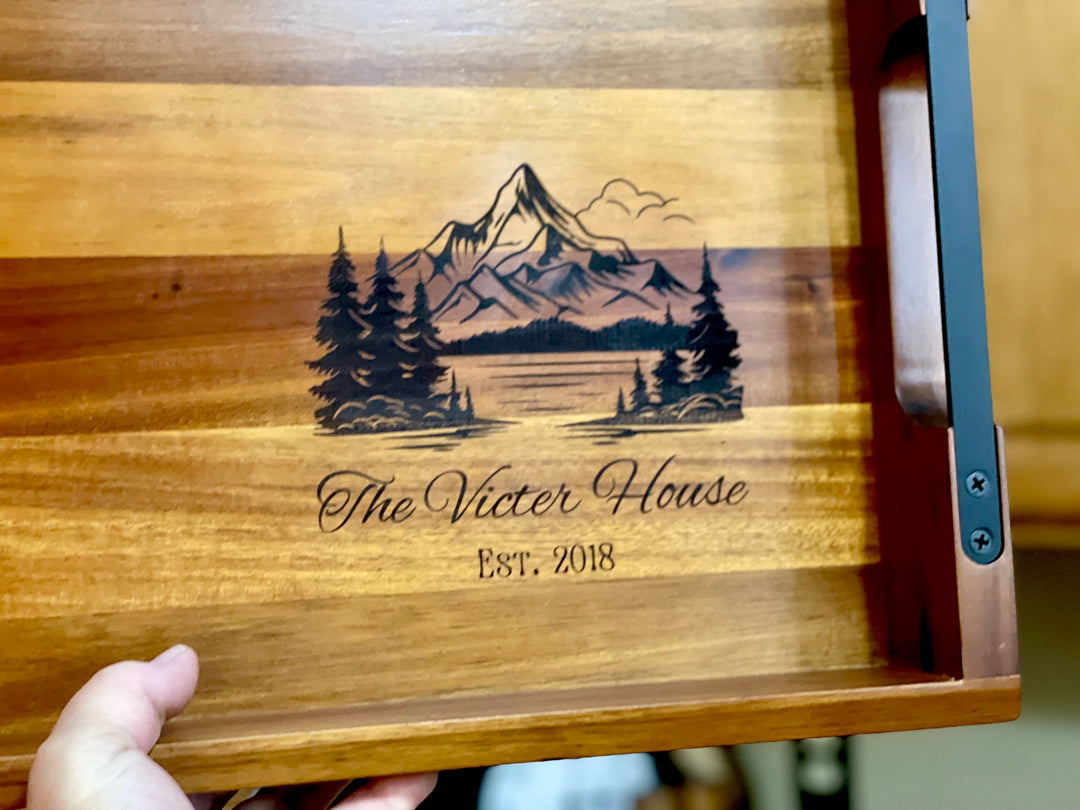 Custom Engraved Wood Tray | Decorative Serving & Ottoman Tray