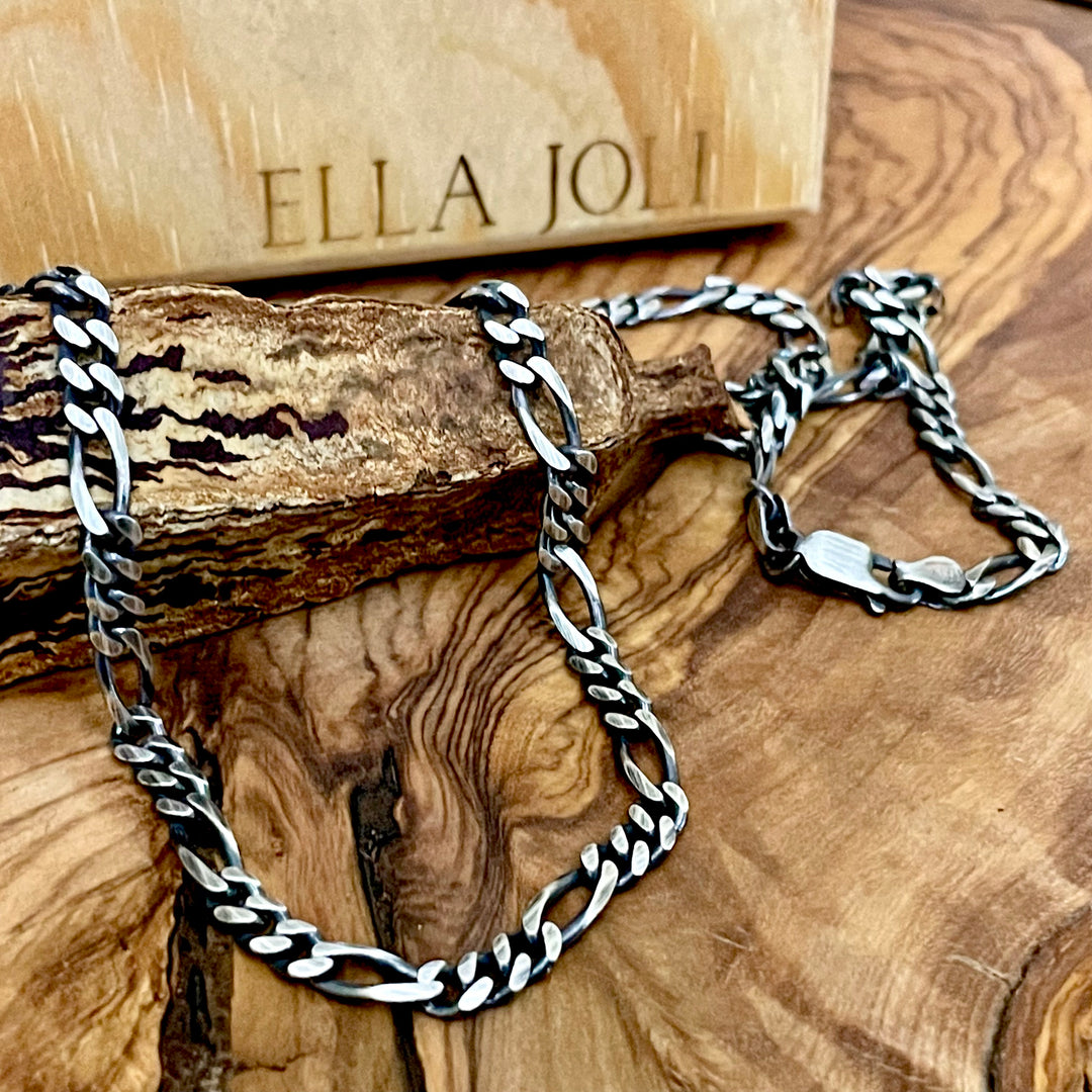 Figaro Chain Necklace 5mm Oxidized Sterling Silver Rustic Style