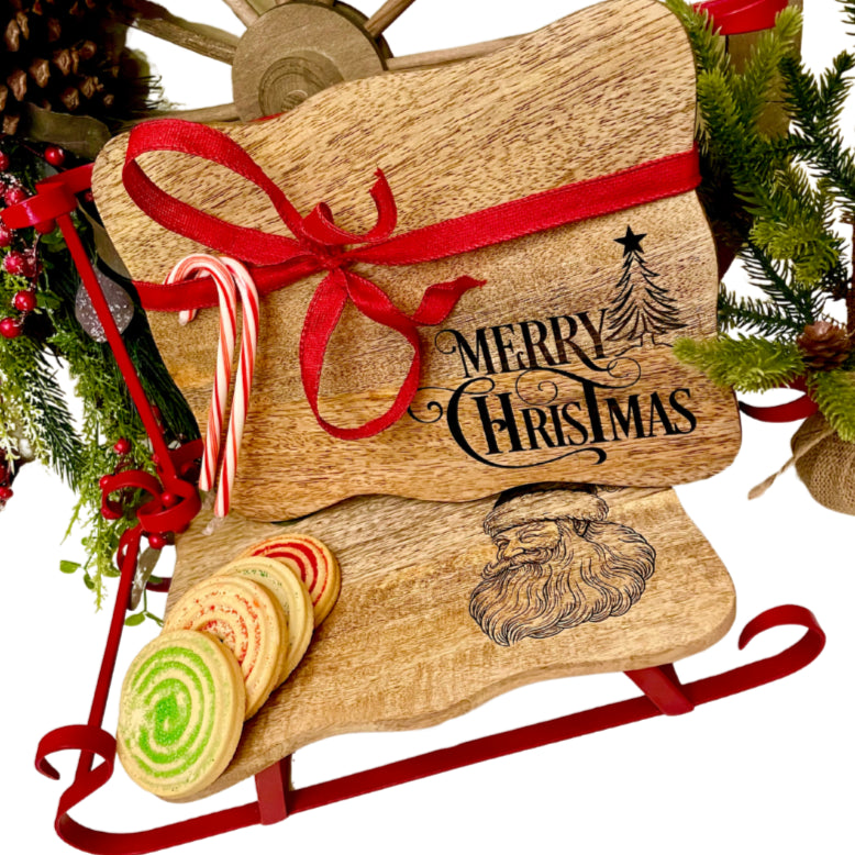 Sleigh Charcuterie Serving Board Engraved with Christmas Theme or Message