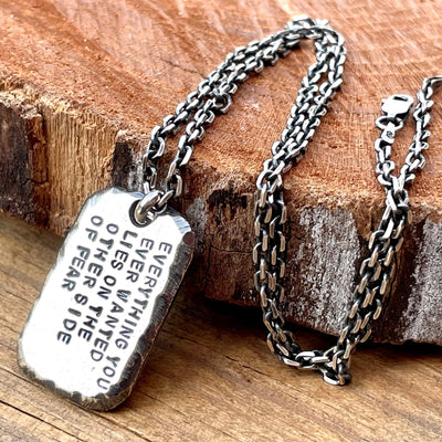 Personalized One Inch Sterling Silver Pendant or Necklace hand forged in solid thick and chunky sterling silver. 925 oxidized sterling silver chain is optional. Personalized Gift for him, her or couples. 
