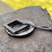 Mens Geometrical Circle & Square Pendant Necklace