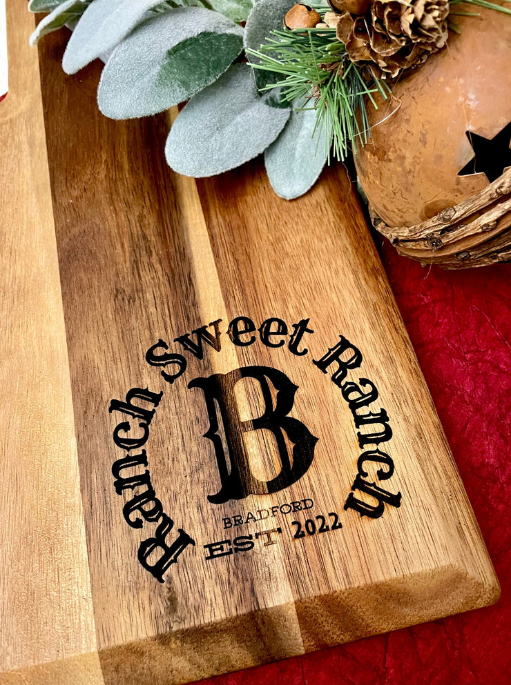 Personalized Cutting Board Ranch Brand Cattle Brand Logo Cheese Board Charcuterie Board with handle and bowl