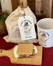 Smores Gift Set Personalized with Mini Charcuterie Board and Hot Chocolate Mug
