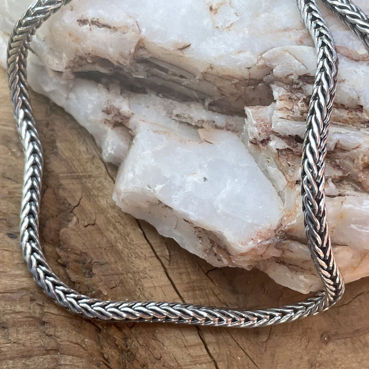Heavy Silver Foxtail Chain Necklace-Round 4.3mm Oxidized 925 Sterling