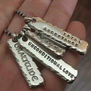 Men's Necklace Personalized in thick, solid sterling silver. Engraved, Hand Forged, Hand Struck Jewelry for Him