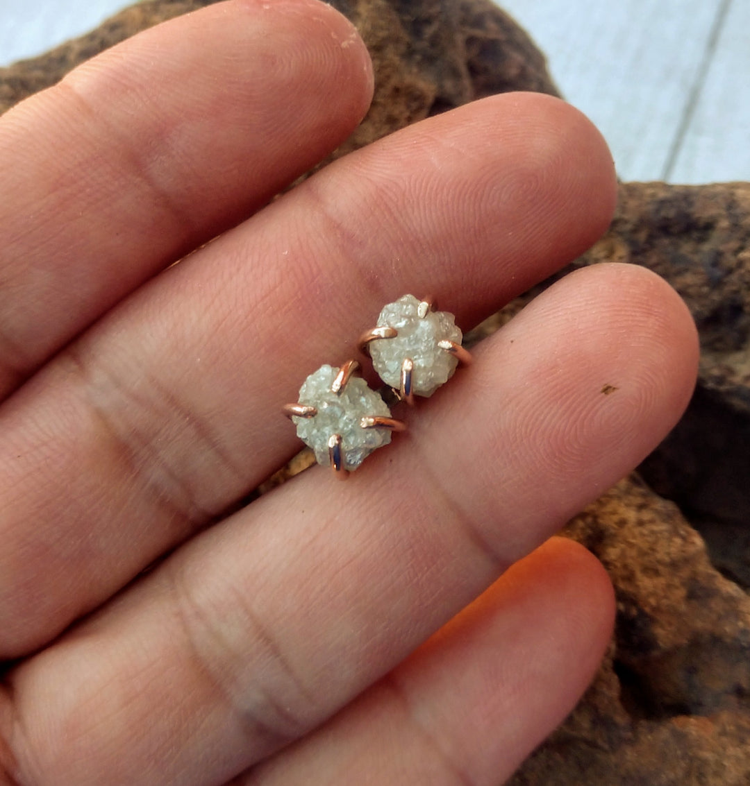 Diamond Studs | Diamond Earrings | Raw Rough Stone & Diamond Jewelry