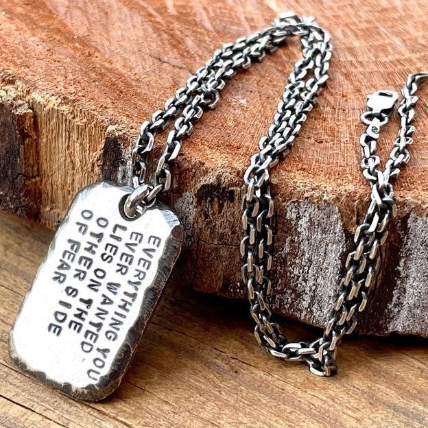 Mens Necklace Personalized and Engraved in Thick Rustic Solid Sterling Silver