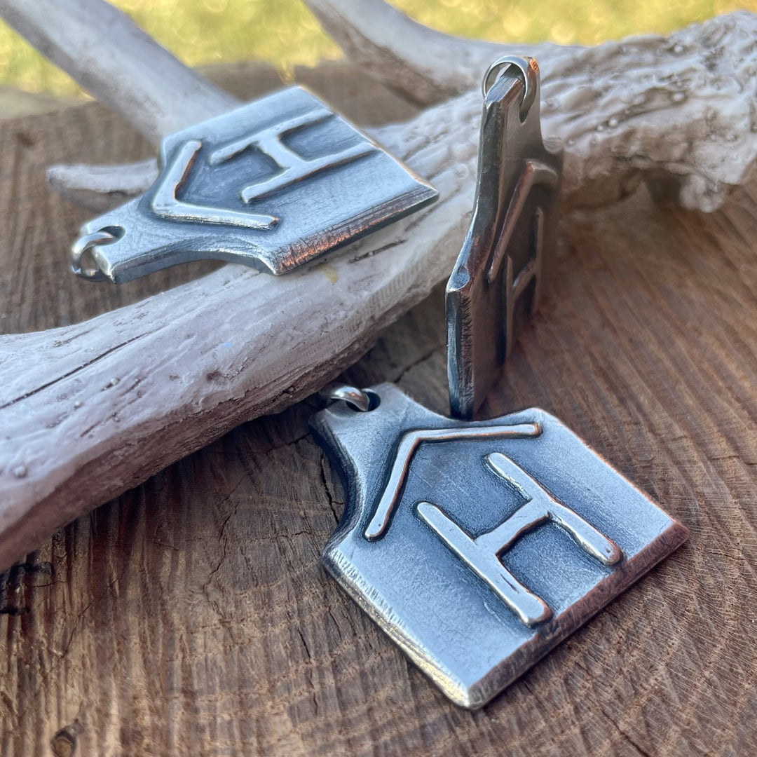 Custom Ranch Brand Pendant in heavy solid sterling silver, 1.5 inches. Rafter Brand Shown. 
