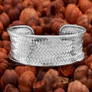 Silver Woven Cuff Bracelet | Sterling Silver Weave Cuff | Textured - Ella Joli 