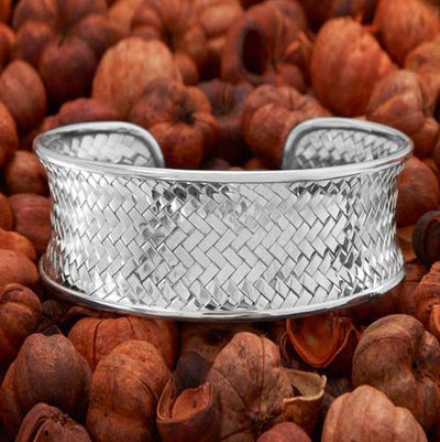 Silver Woven Cuff Bracelet | Sterling Silver Weave Cuff | Textured - Ella Joli 