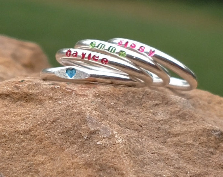 Girls Personalized Name Ring | Sterling Silver Stacking Rings | Colors - Ella Joli 