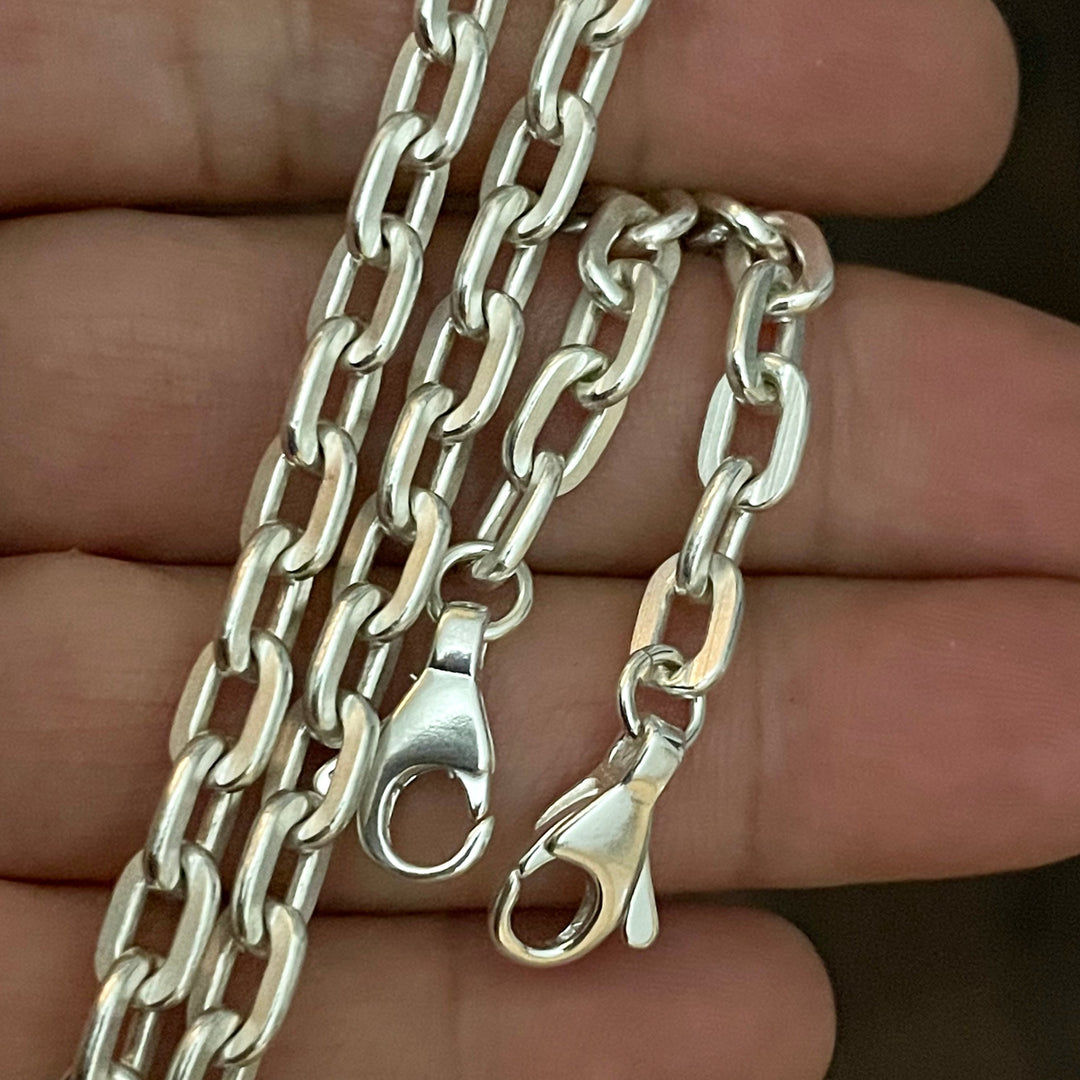Mens heavy sterling silver cable chain necklace with polished finish