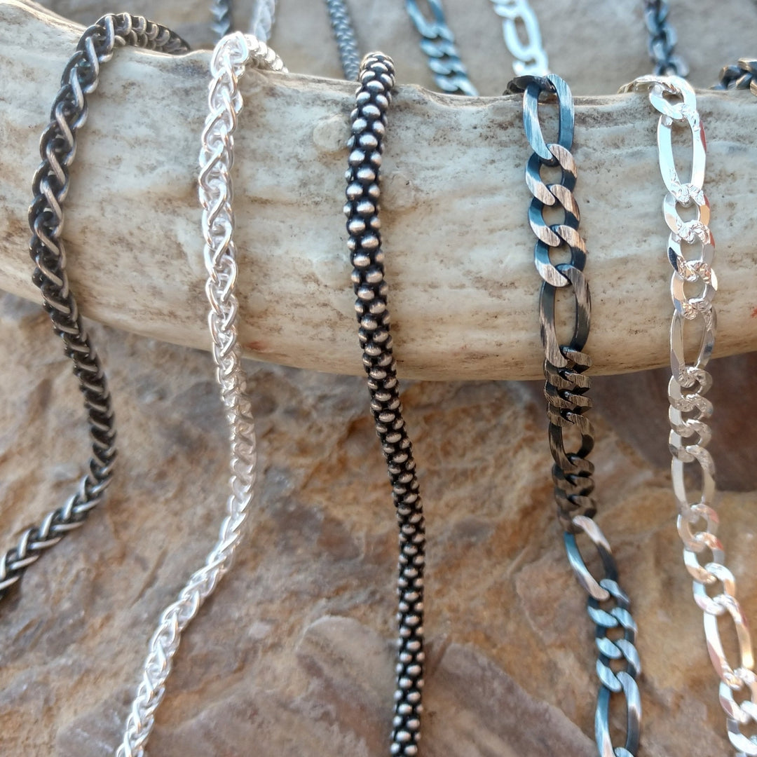 Men's 925 sterling silver chain necklaces assorted variety layering pendant chains. Oxidized or polished.