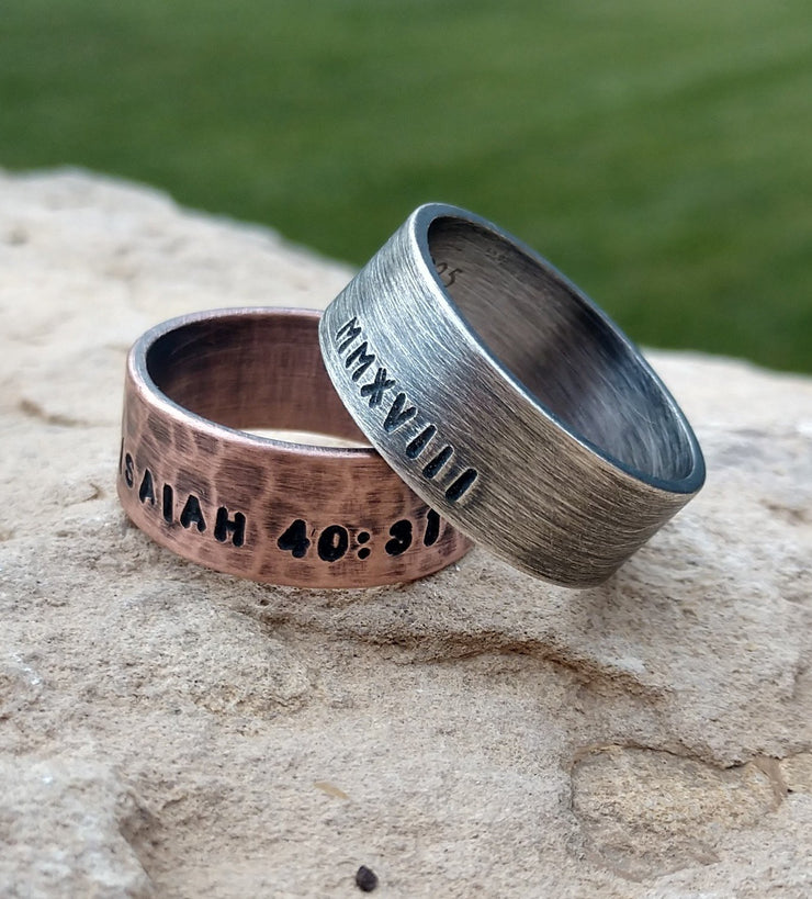 Mens Personalized Ring | Oxidized Sterling Silver Ring Wide 8mm Band - Ella Joli 
