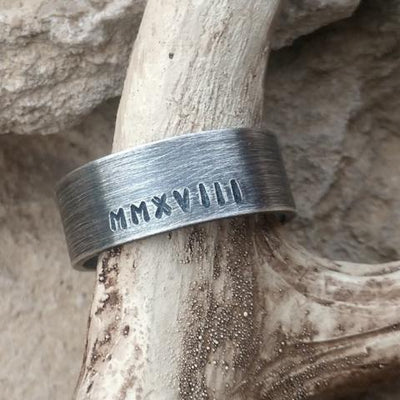 Mens Personalized Ring | Oxidized Sterling Silver Ring Wide 8mm Band - Ella Joli 