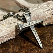 Men's Silver Nail Cross Pendant Necklace | Oxidized Sterling Silver Cross Necklace
