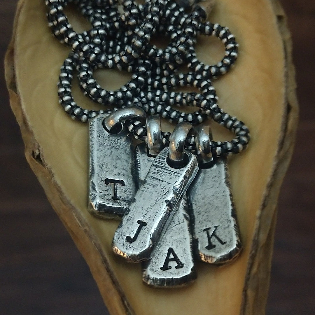 Mens Rustic Oxidized SIlver Initial Tag Pendants and Charms