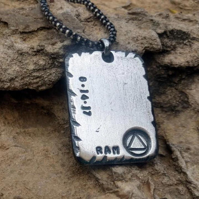 Mens Recovery Necklace | Sterling Silver Personalized AA or NA Pendant - Ella Joli 