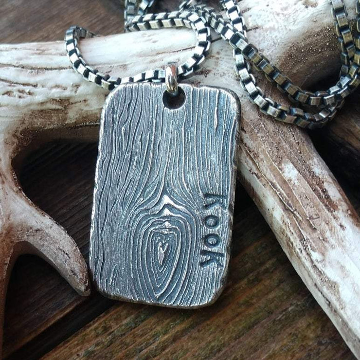 Custom Tree Bark Textured Pendant | Heavy Silver Personalized Tag