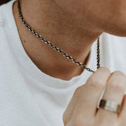 Men's Sterling Silver Heavy Beveled Chain Necklace | Elongated Cable Chain