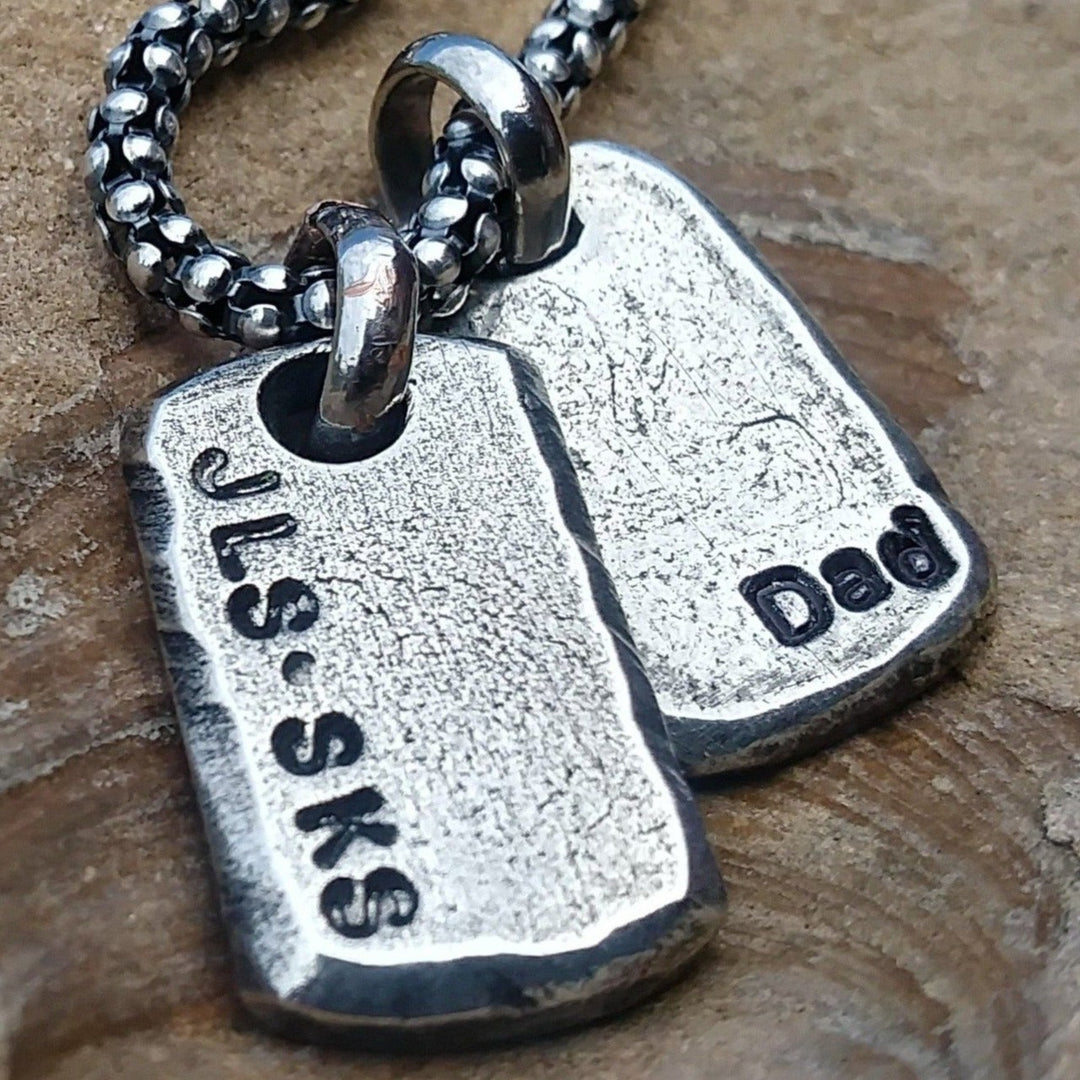 Mens Personalized Silver Pendant for Necklace, Custom Tag & Bar Pendants