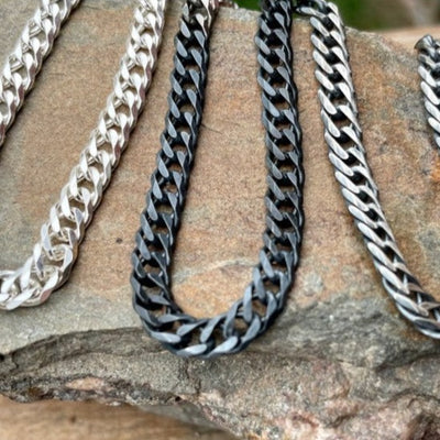 Men's Sterling Silver Rombo Chain Necklace Black Oxidized Polished 5mm Silver Chains