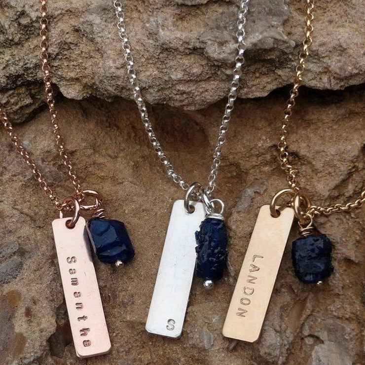 Personalized Bar Necklace with Rough Birthstones | Rose Gold Sterling Silver Gold - Ella Joli 
