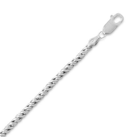 3.6mm reverse rope chain and lobster clasp in sterling silver 